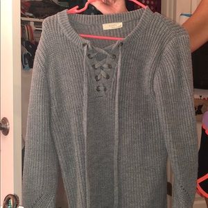 Grey Sweater with Tie Detail in front